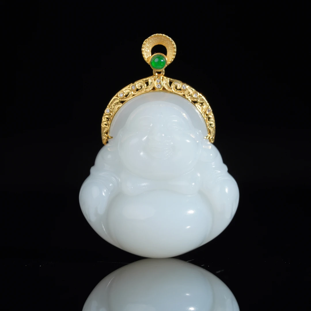 【慧子臻选】18k金和田玉白玉佛公吊坠 31*29*12mm 不含链 Y170
