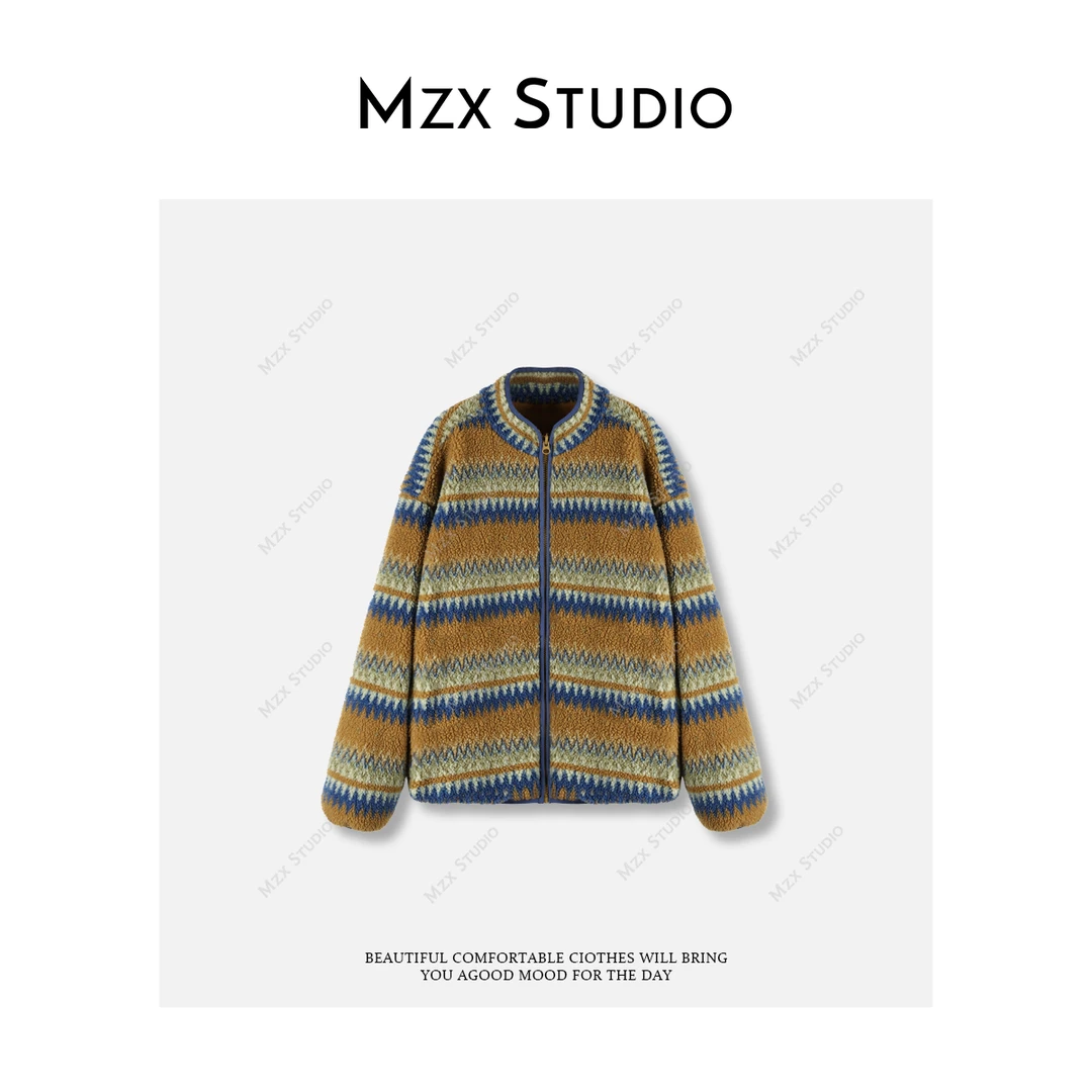 MZX 复古费尔岛撞色条纹摇粒绒保暖氛围感加厚外套WT11628-Q