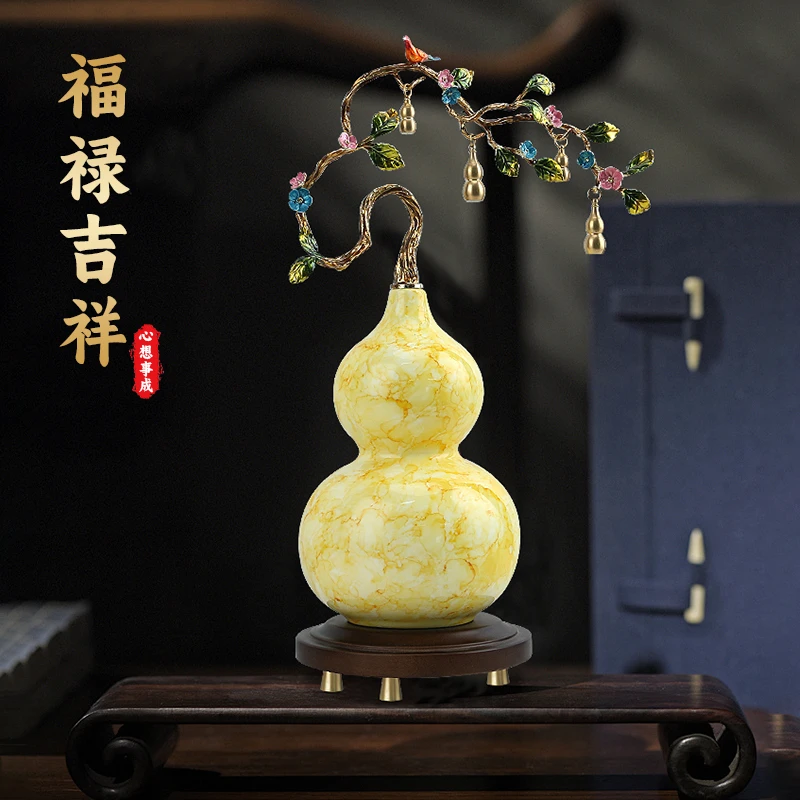 中式客厅摆件福禄葫芦摆件入户玄关酒柜电视柜新款高档摆件寓意好