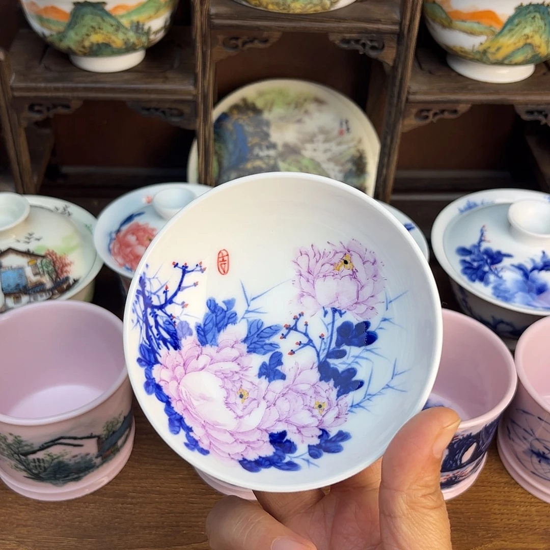 忠意堂釉下彩紫牡丹