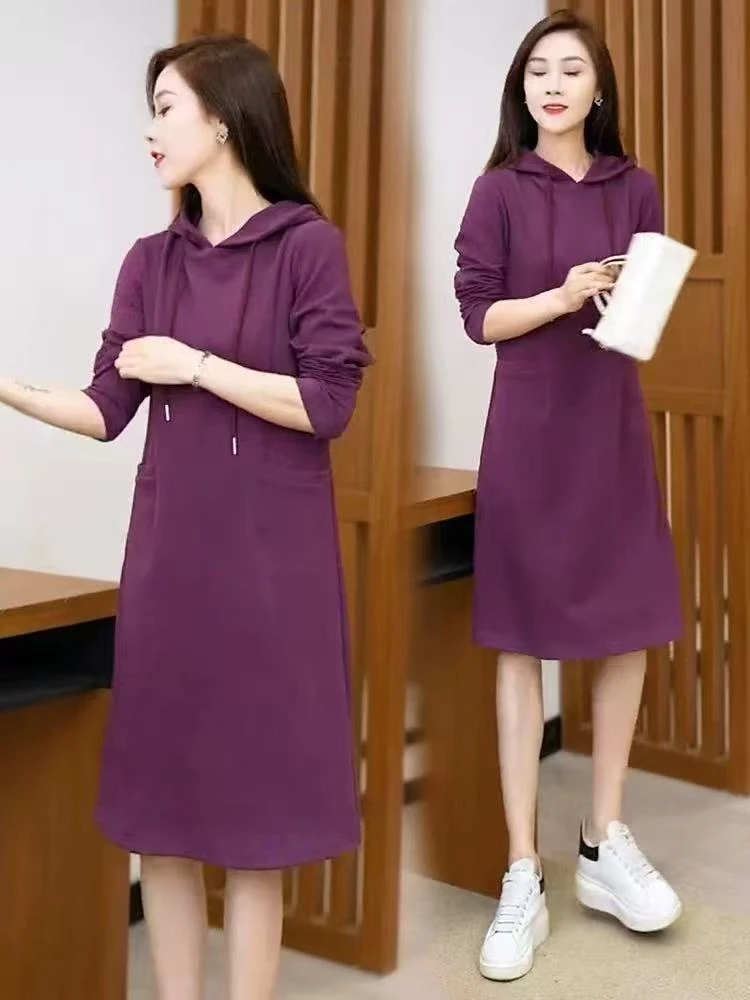 不加绒6618#连帽款卫衣连衣裙女长袖时尚休闲洋气显瘦百搭春秋
