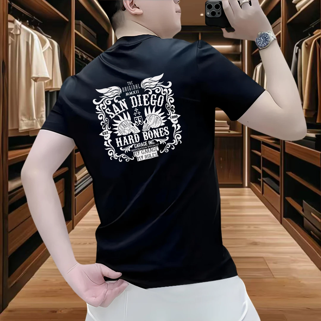 夏季爆款纯棉短袖2025时尚休闲男士T恤宽松圆领洋气半袖潮流上衣