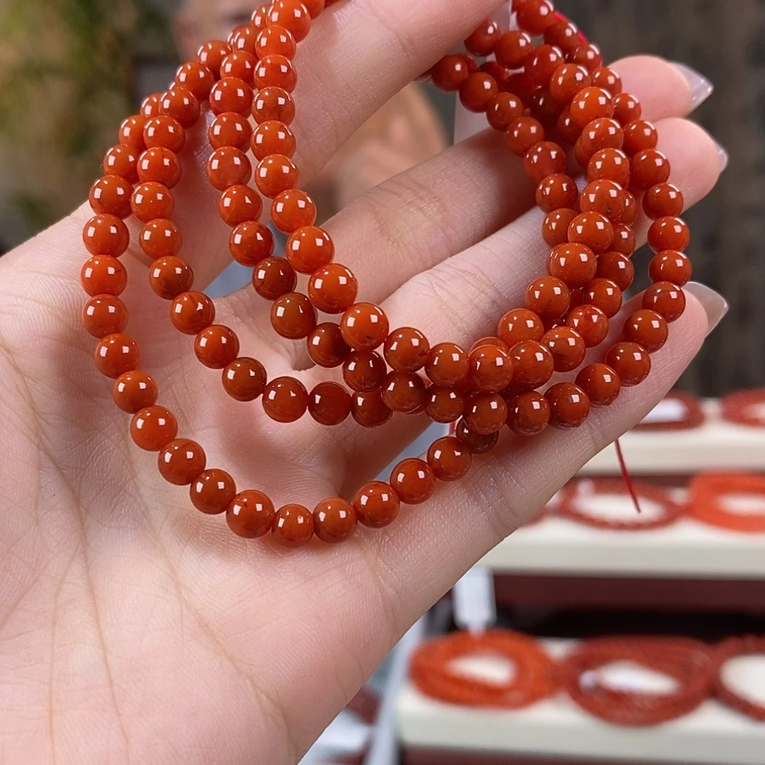 南红玛瑙未镶嵌手串原矿5mm 柿子红满肉瓦西