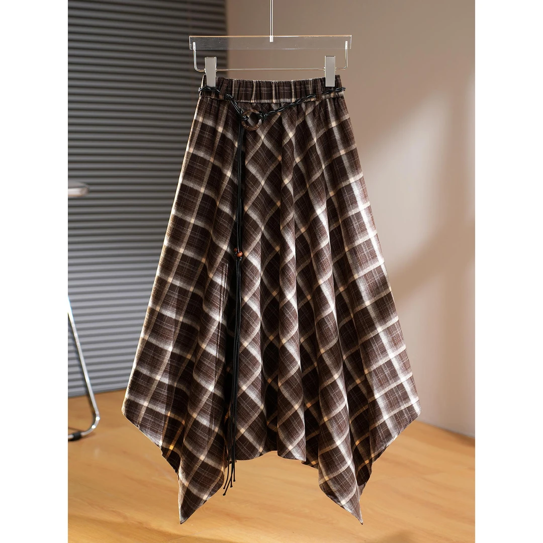 巨好看今年流行半身裙子女2025秋冬新款不规则设计感格子爆款伞裙