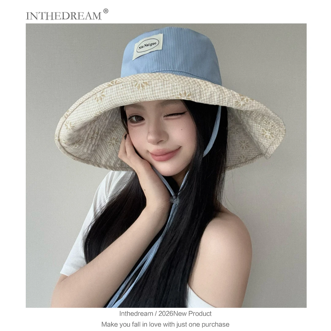 加大帽檐双面防晒帽子女户外出游渔夫帽韩版百搭防紫外线显脸小潮