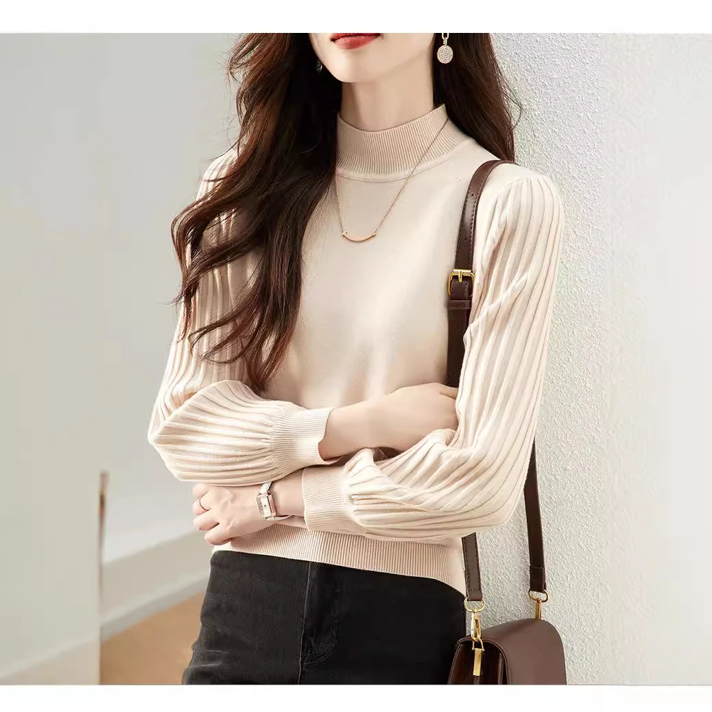 秋季2025新款韩板气质感半高领软糯长袖打底衫上衣女