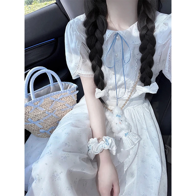 15初中学生13少女12大童法式甜美碎花连衣裙16高中生娃娃领仙女裙