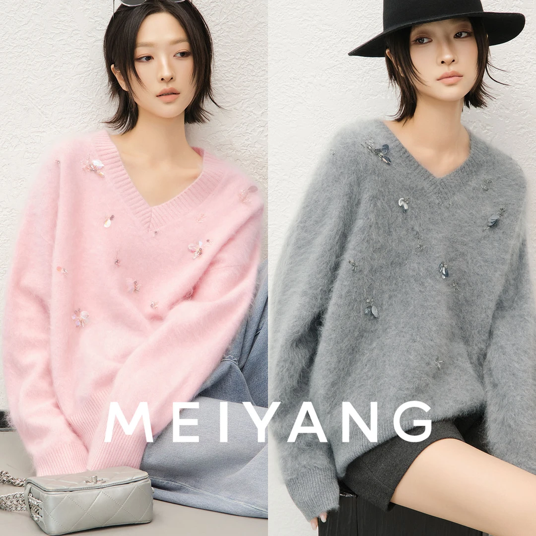 美洋MEIYANG 蝶息羊绒衫【商场同款】V领蝴蝶装饰针织衫