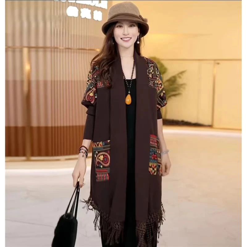 8122#秋季新品休闲刺绣提花设计师拼接大码外套（XL~4XL 90~165斤）