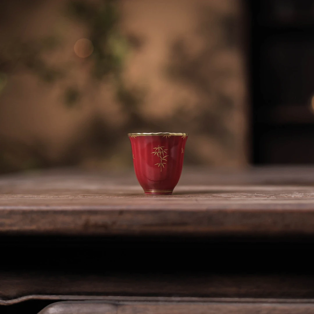【悦生活】玫瑰红碎花-华隐堂-菊瓣杯（华隐S1067）