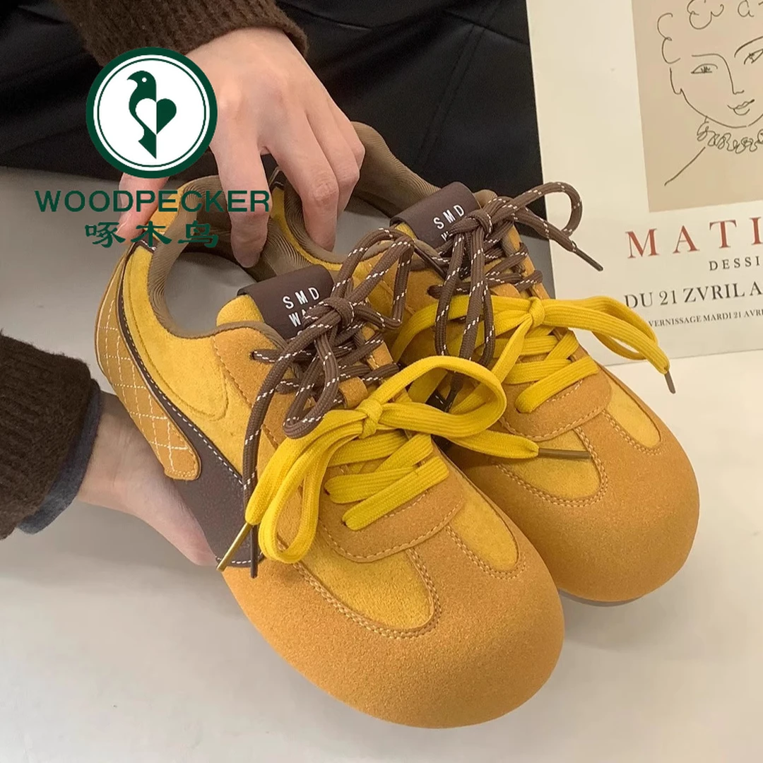 啄木鸟大头休闲鞋女2025春季新款设计感百搭软底女鞋芒果头运动鞋