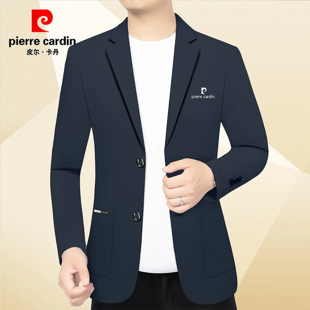 皮尔卡丹夏季男款轻薄西服冰丝防晒衣休闲西装修身纯色透气外套