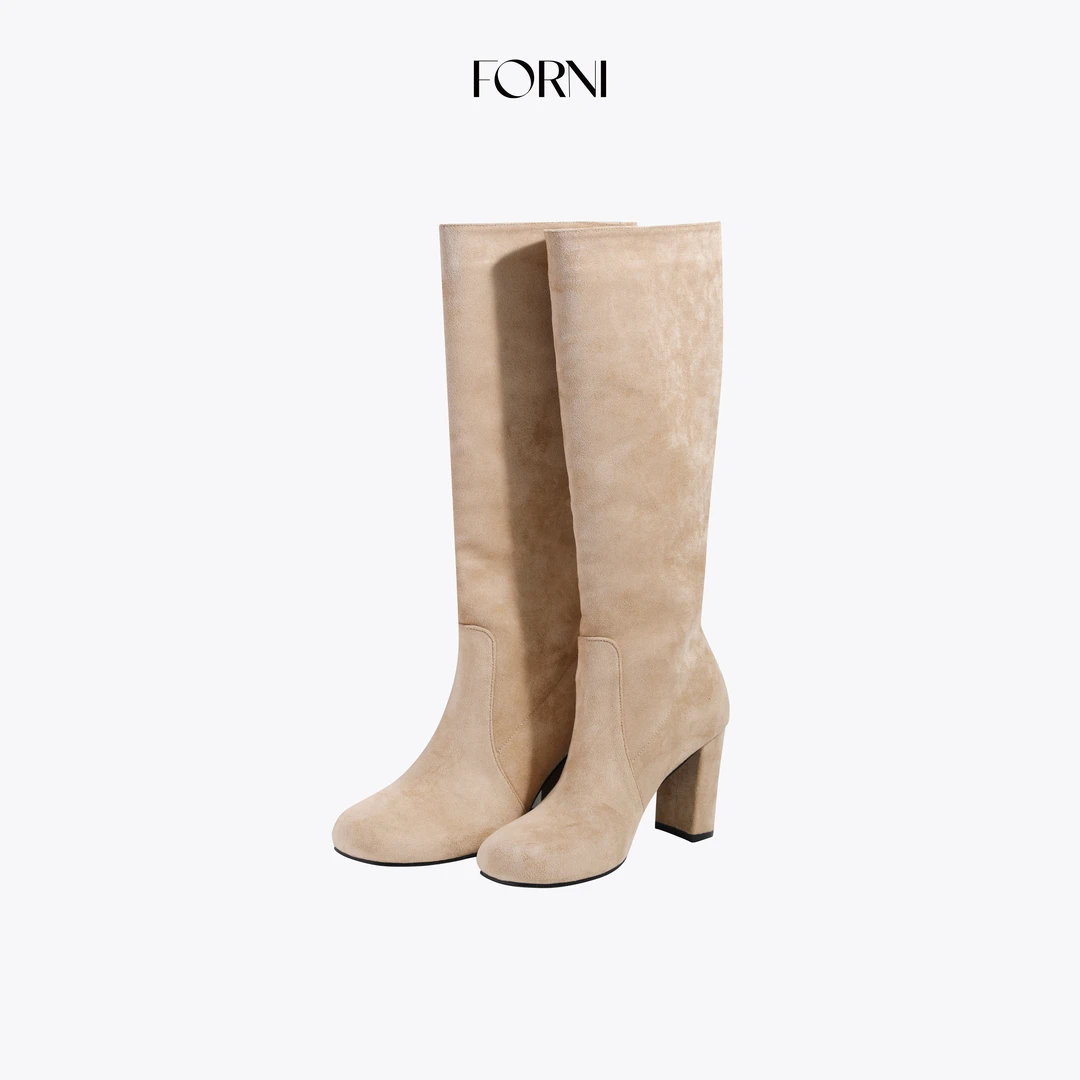 FORNI 加州公路 羊猄绒磨砂感尖头高跟长筒靴