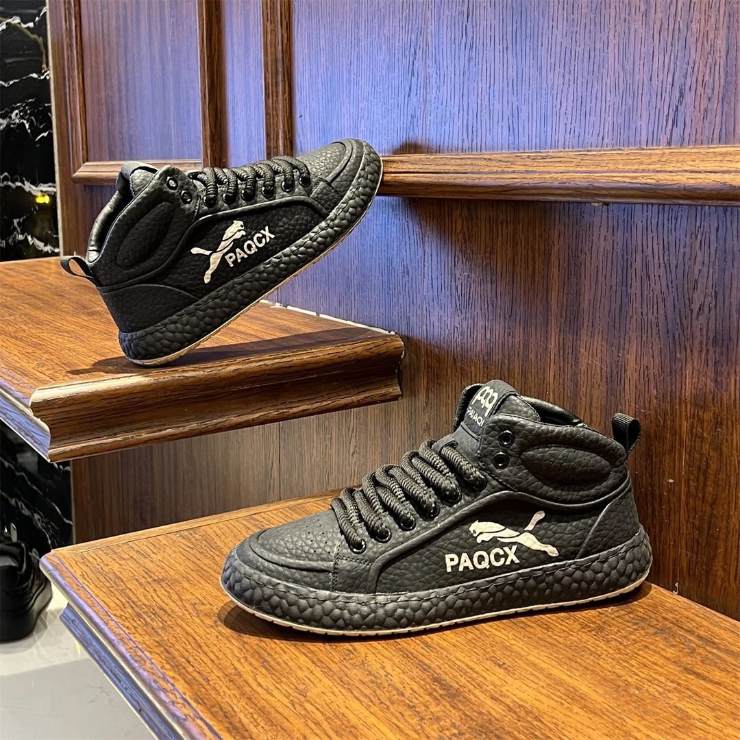 男鞋2025秋冬季新款加绒保暖棉鞋轻便软底高帮板鞋皮面运动休闲鞋