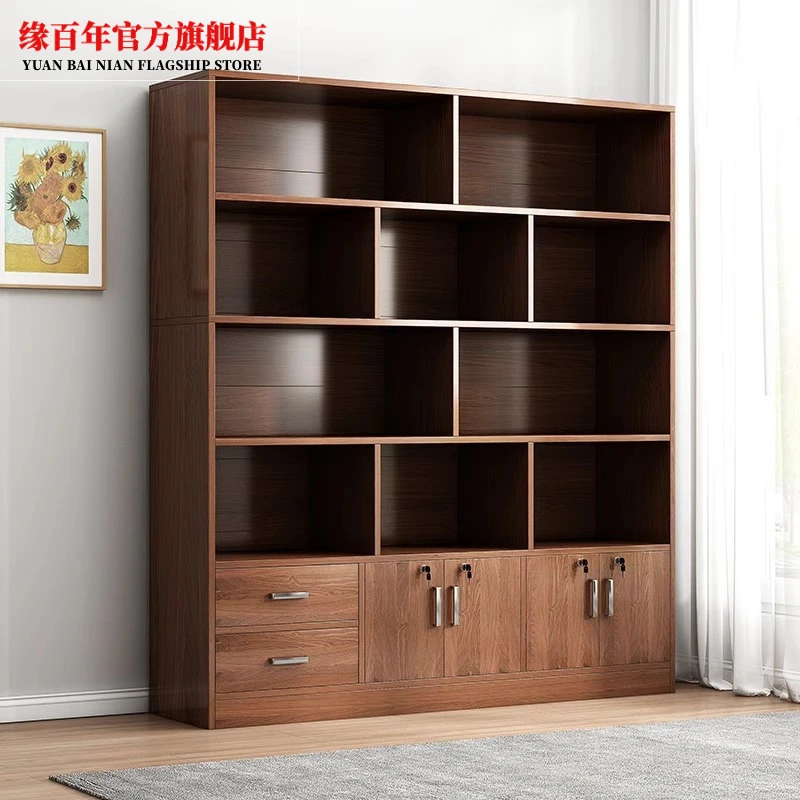 实木色书架置物架落地客厅办公室文件柜靠墙展示柜木柜子家用书柜