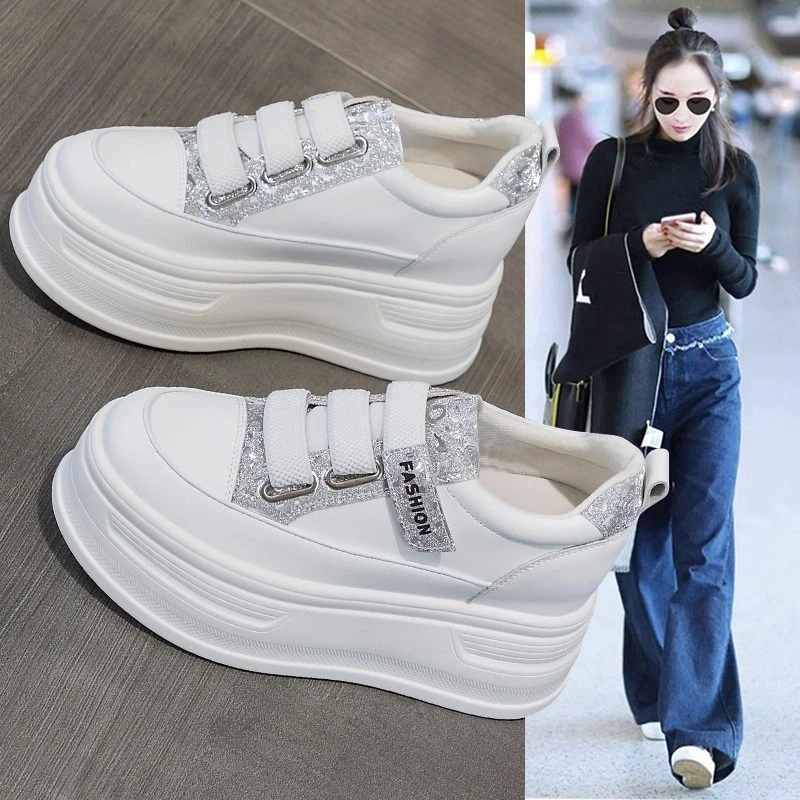 【JTG&SHOES 官方】魔术贴厚底小白鞋女2025秋季轻便软底内增高休闲