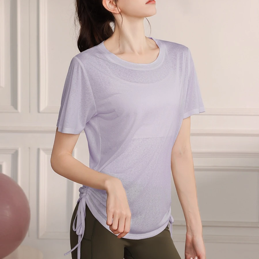 短袖罩衫运动健身雪花薄款宽松瑜伽服女跑步抽绳上衣运动t恤夏