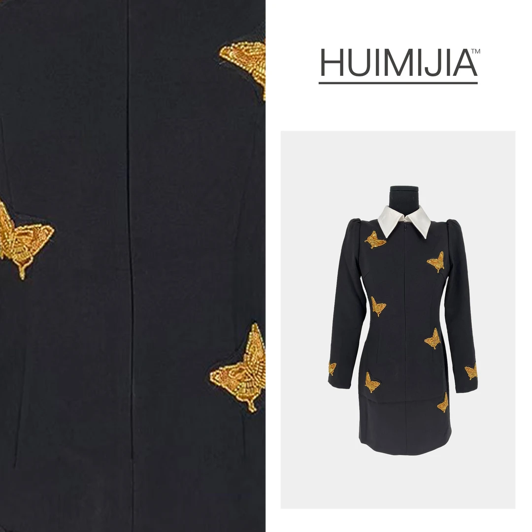 【秋季新款】高奢重工刺绣蝴蝶假两件中长款连衣裙【Q25762】