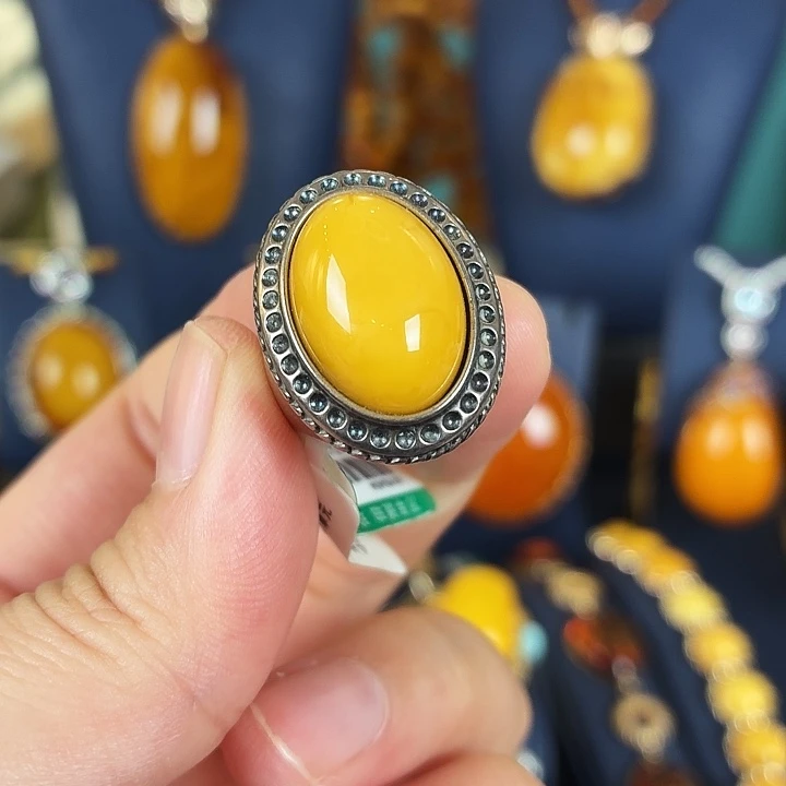 琥珀银S925镶嵌戒指