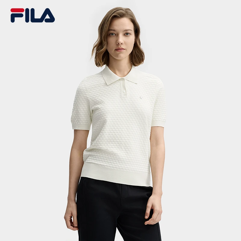 Fila/斐乐2025年春季新款女士户外百搭短袖编织POLO衫休闲百搭