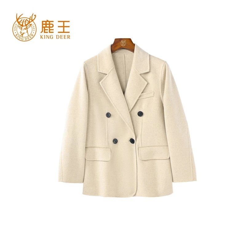 鹿王25秋冬新款女翻领100山羊绒双排扣修身西服 LX339
