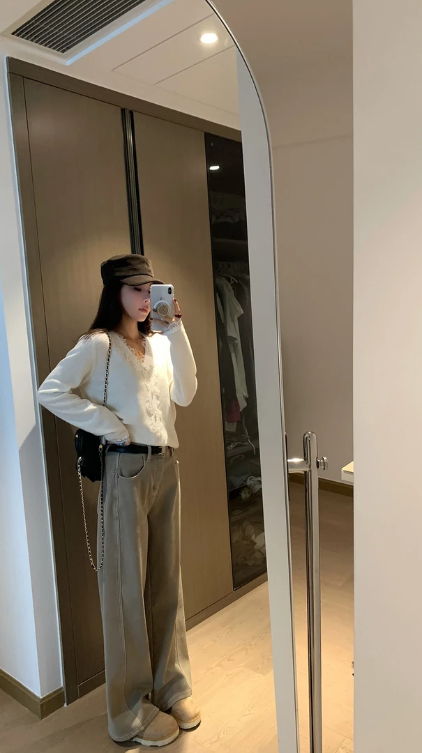 AESTHETIC PAN【奶茶热咖】直筒加绒加厚牛仔裤251189