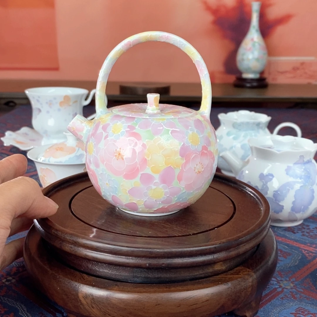 万花茶壶手绘釉下彩高温瓷