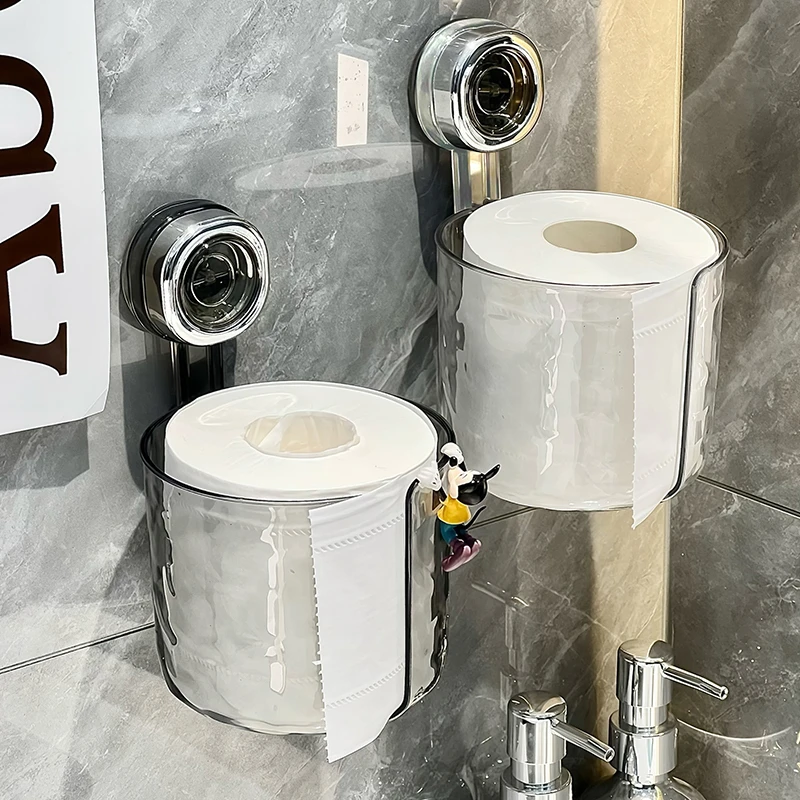壁挂式纸巾盒卫生间吸盘免打孔圆柱形洗手间洗脸浴室纸盒多功能