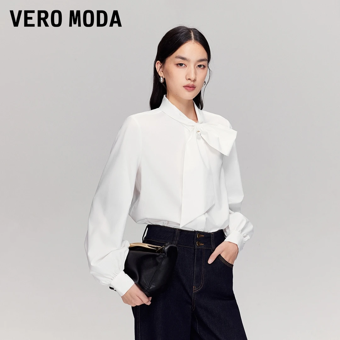 Vero Moda衬衫2025秋冬新款领口飘带仿珍珠吊坠衬衫上衣流光风