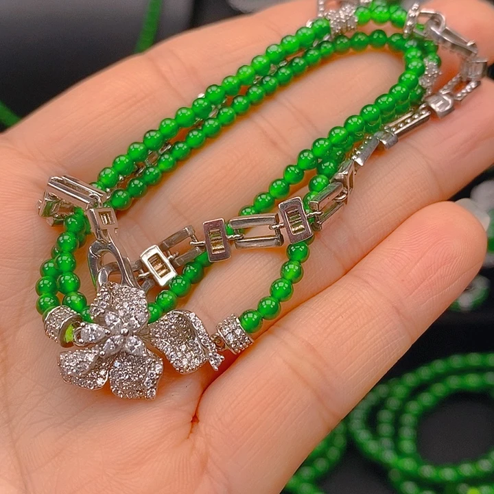 翡翠未镶嵌耳饰天然A货翡翠珠链卡3