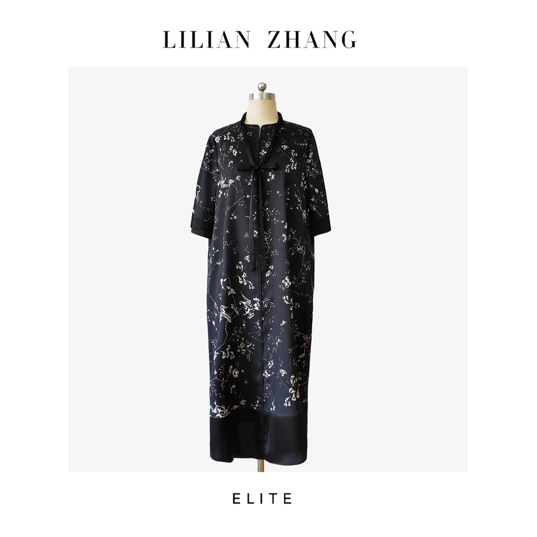 E-“定制”—「东方意蕴」——“中式老钱”——墨韵花影优雅连衣裙 2501015