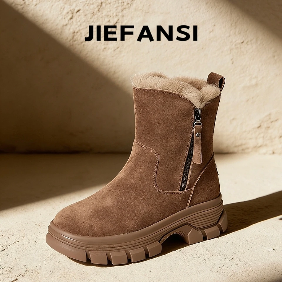 全牛皮-雪地靴女2025新款秋冬保暖马丁短靴休闲加绒加厚棉靴真皮