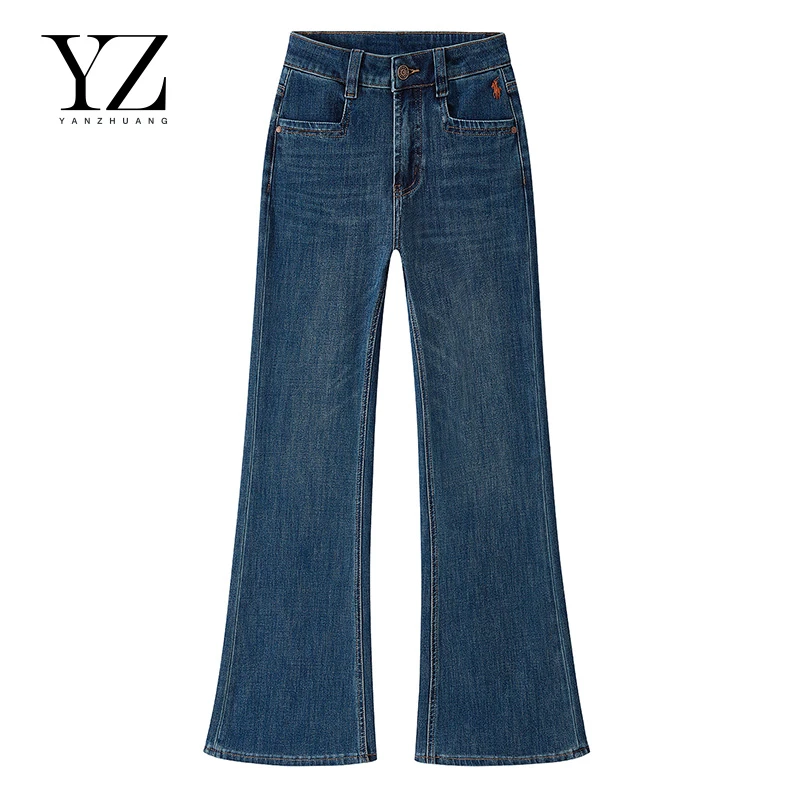 秋季新品欧若风挪威蓝四面弹【筒喇裤】百搭浅色牛仔裤女直筒喇叭裤