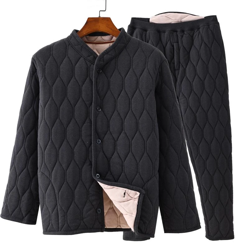 中老年男士德绒棉衣棉裤冬季老年人大码宽松弹力居家休闲棉服套装