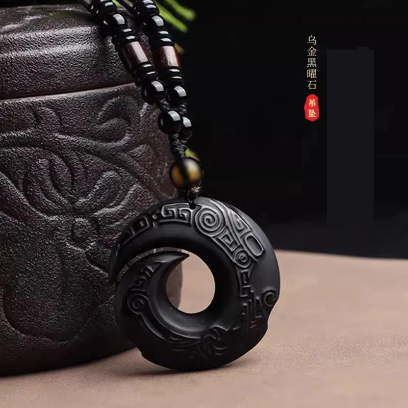 2025新款纯天然黑曜石男士民族风吊坠项链车内饰品挂件