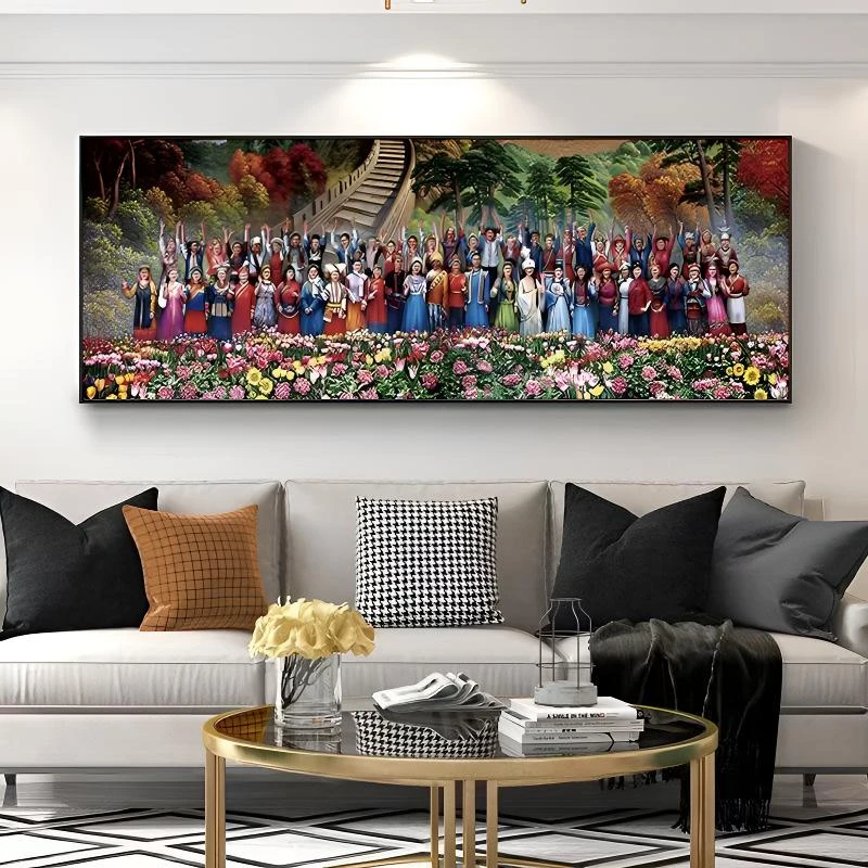 中国56个民族服装人物像装饰画少数民族大团结挂画