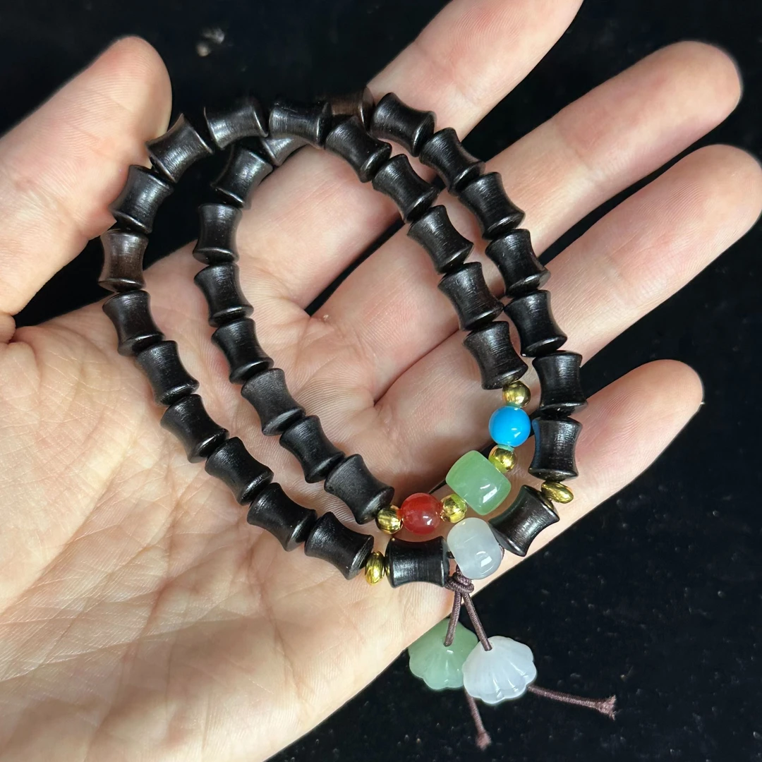 【无礼盒】黑色竹节双圈手链-m-aa010