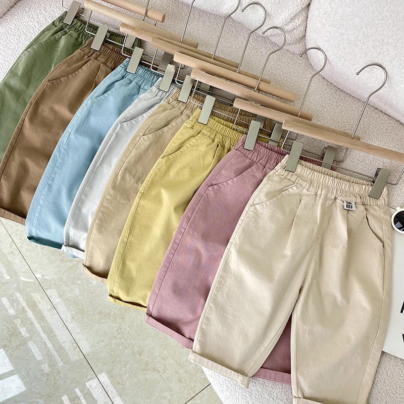 【夏日可盐可甜】儿童夏季男童宽松萝卜腿纯色韩版男女童百搭九分裤