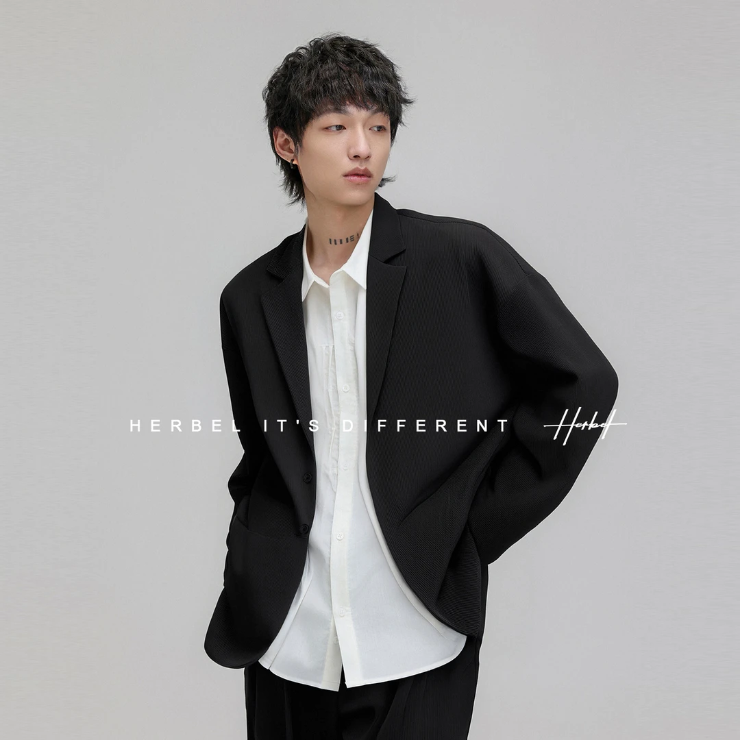 HERBEL/黑白2025秋季新品设计师款男士翻领通勤日常休闲西装外套