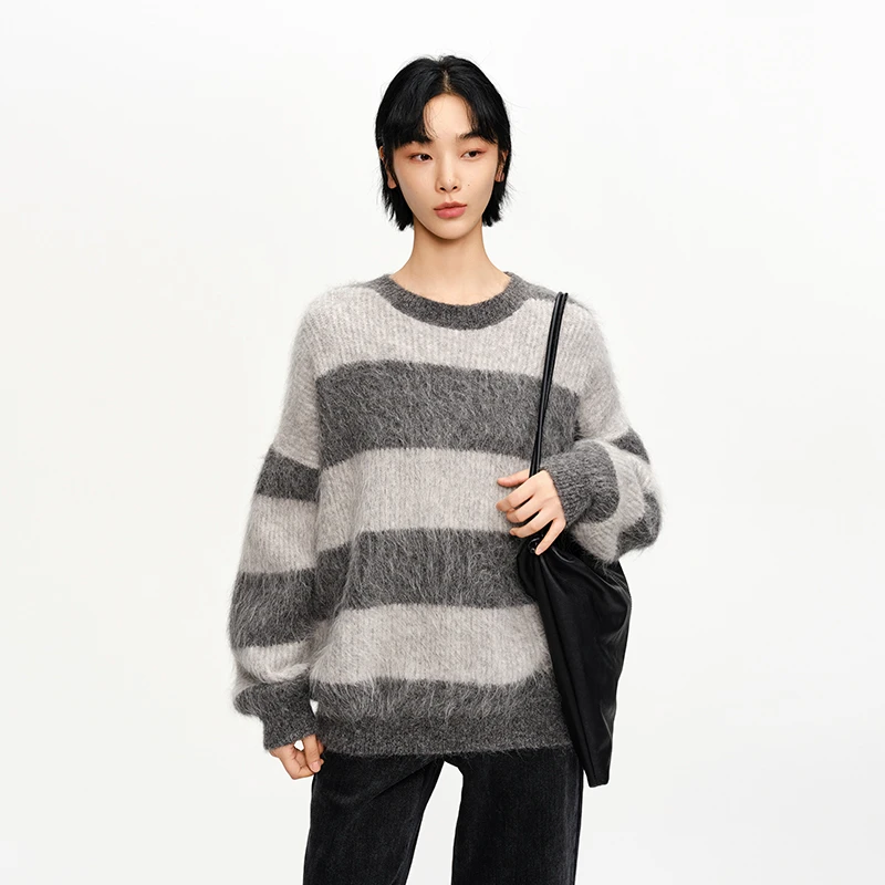 【折客优品】复古条纹毛衣秋冬女休闲慵懒针织套头衫951-7DW95171