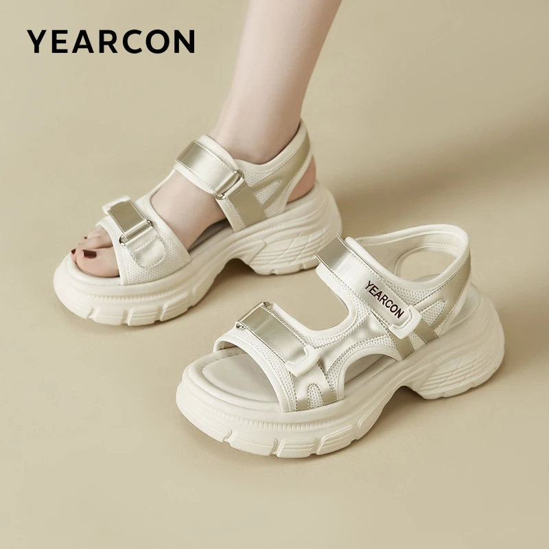 YEARCON/意尔康2025新款一字式扣带圆头女时装凉鞋厚底百搭通勤鞋