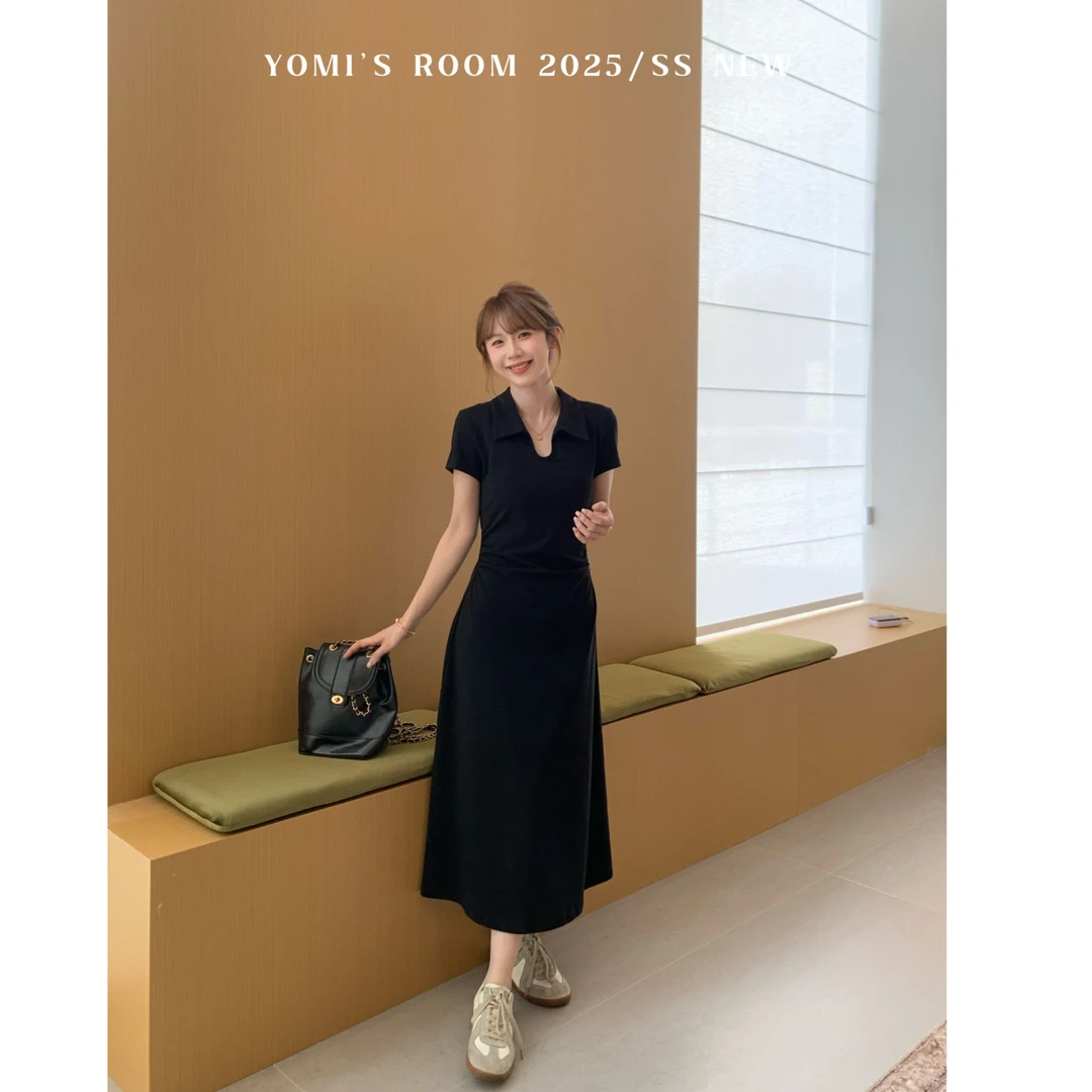YOMI小个子【恣禾清光】极简黑色收腰连衣裙高级知性夏季显瘦显白