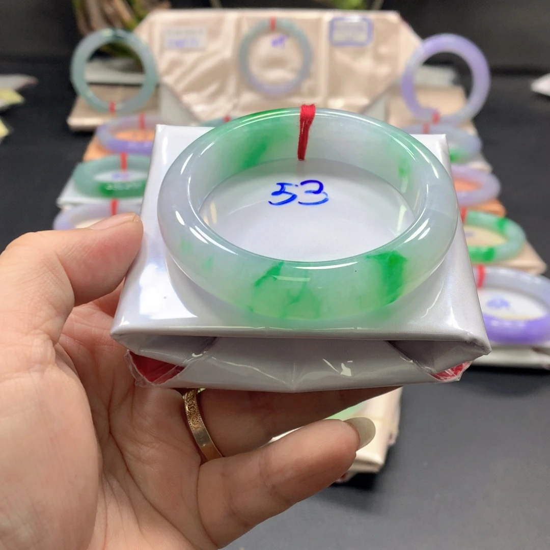 土***丝翡翠未镶嵌手镯53圈口