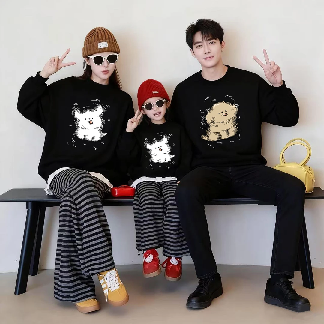 过新年亲子外套装一家三四口2025秋冬季高端卫衣班服加绒宽松上衣