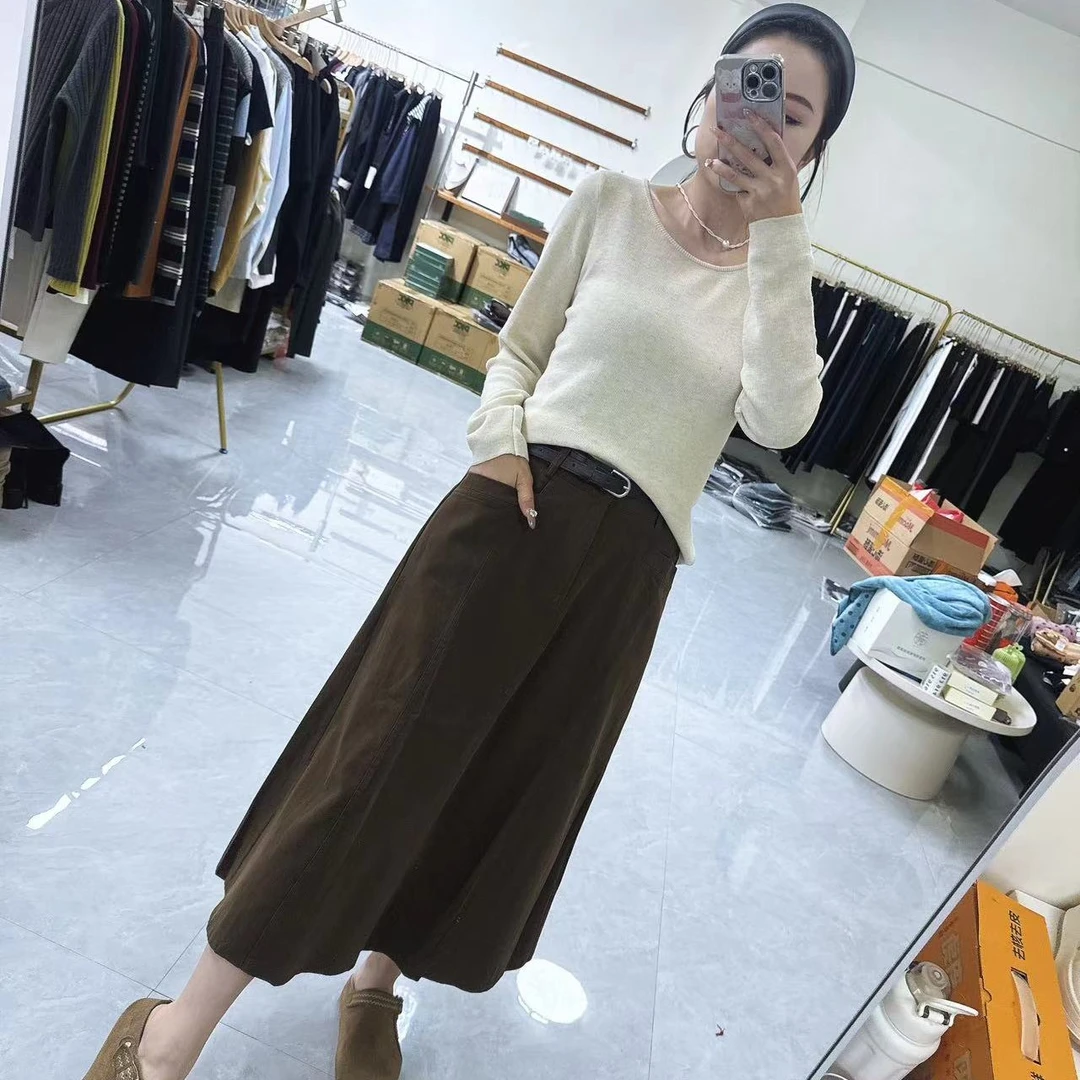 通勤简约风高腰A字半身裙6025