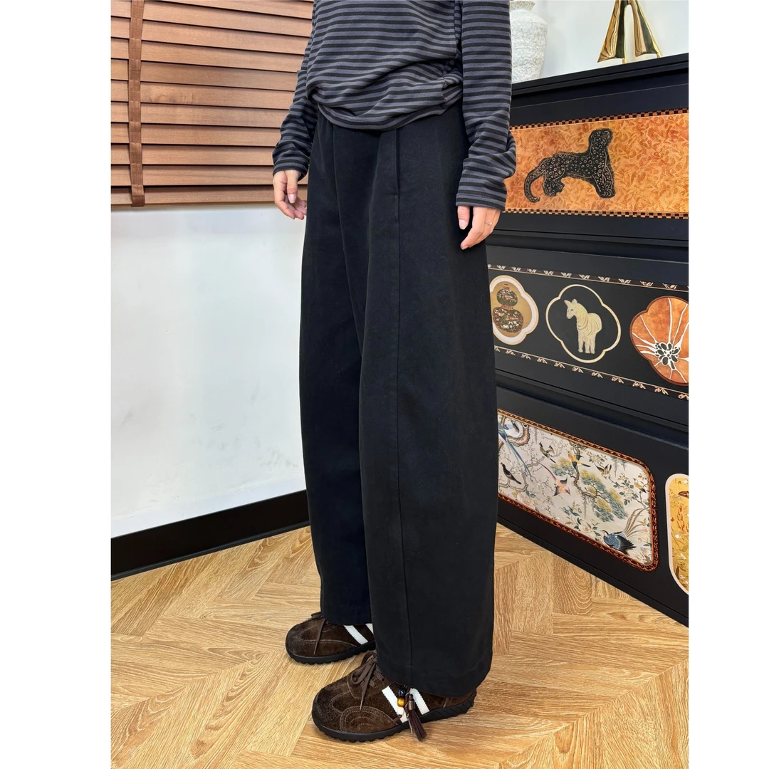 秋冬新款加绒日系直筒工装休闲裤大码女装微胖mm小个子显瘦百搭裤