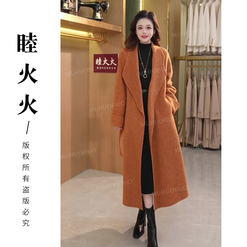 2024秋冬气质时尚毛呢复古双面中长款外套