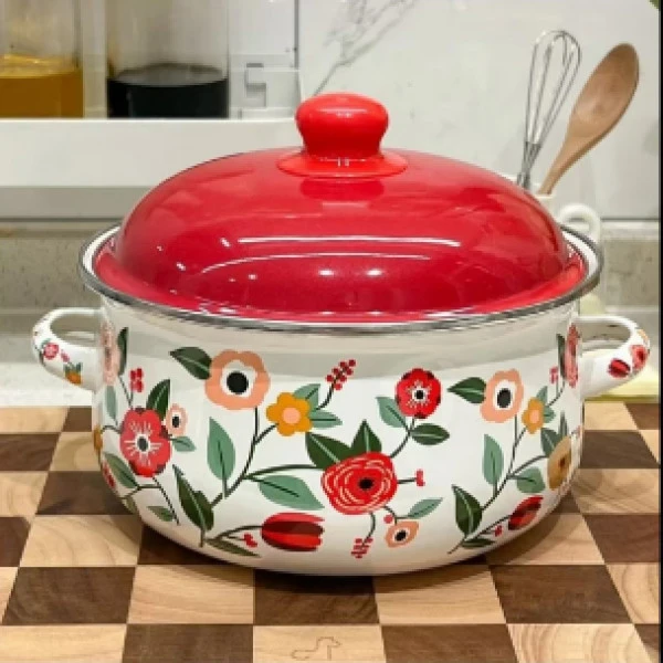 新款珐琅搪瓷汤锅油泼辣子加厚卡通搪瓷缸子家用汤锅炖锅猪油盆zc