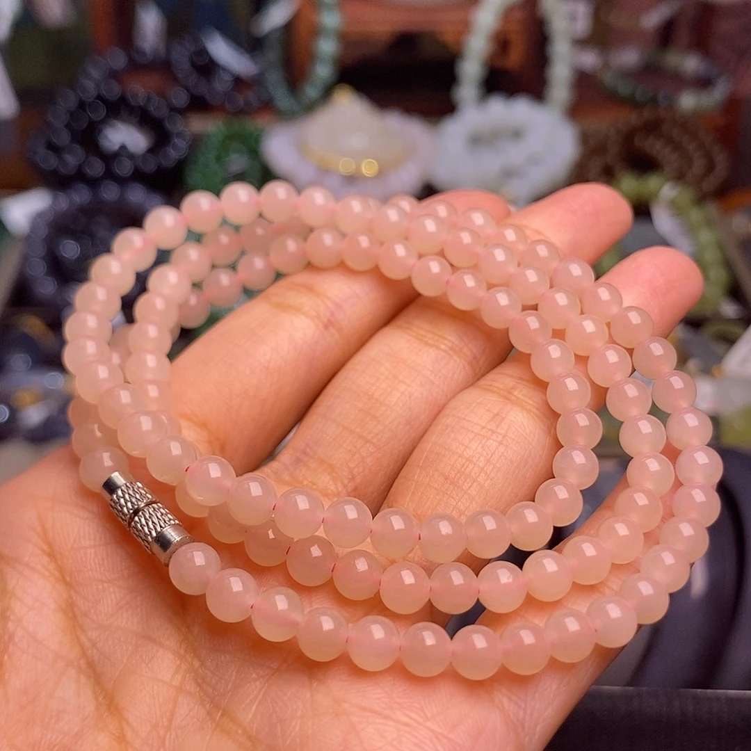 和田玉未镶嵌颈饰老矿料浓红藕粉毛衣链5m