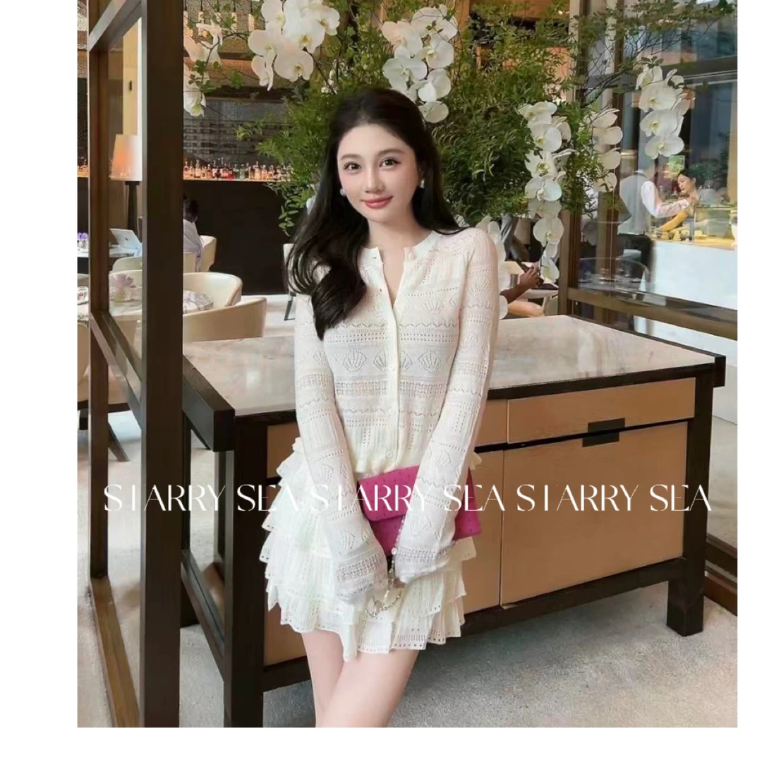 福利PP「智媛开衫」百搭氛围精纺羊毛花边针织衫➕丝绒半裙#PP0165TZ